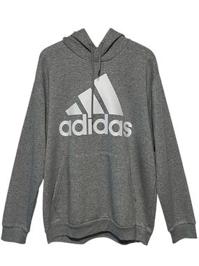 ADIDAS Big Logo Badge of Sport Fleece Pullover Hoodie Grey Heather XL